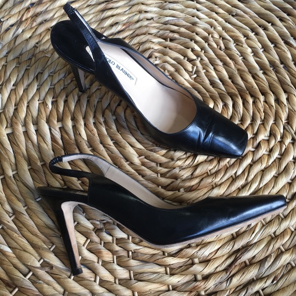 Manolo Blahnik Shoes - Manolo Blahnik Black Calf Leather Slingback Pumps